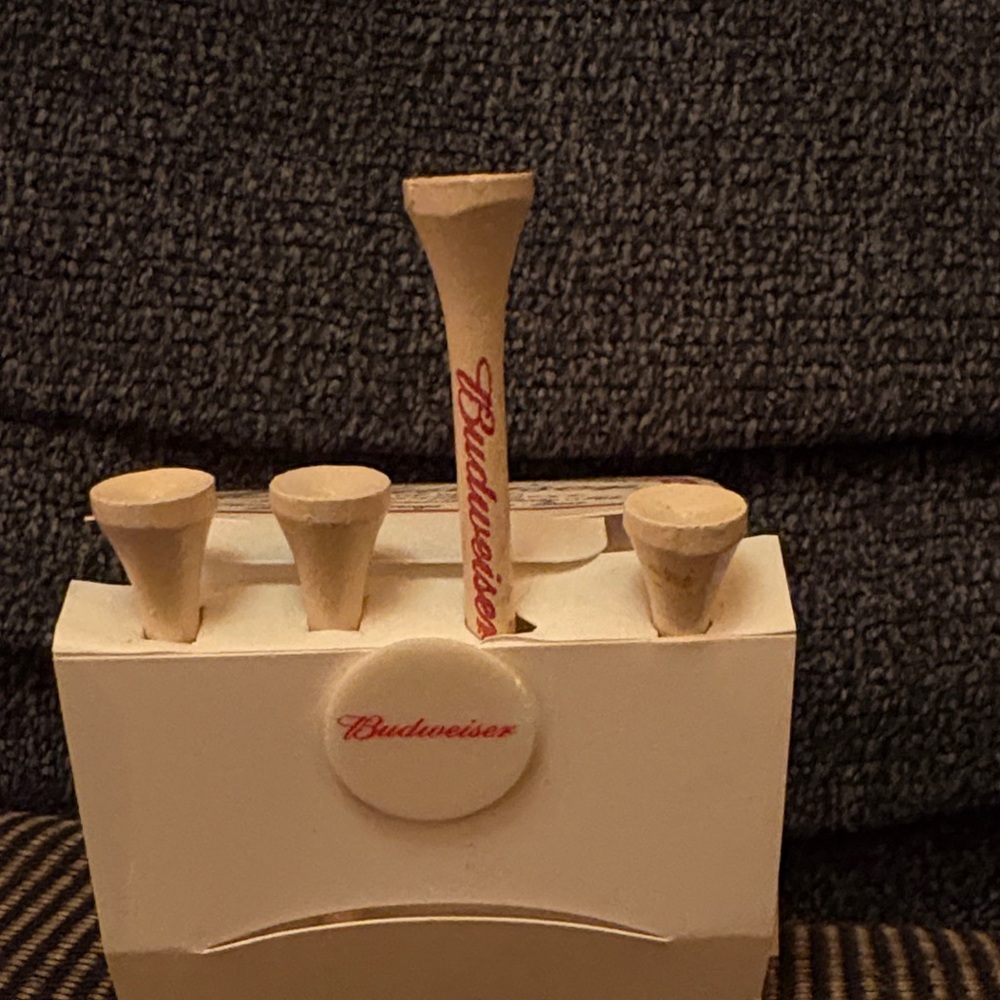 Budweiser White Tee Caddy with Red Logo and Label - Picture 2 of 2